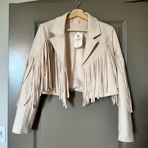 Altar’d State faux suede cropped fringe moto jacket